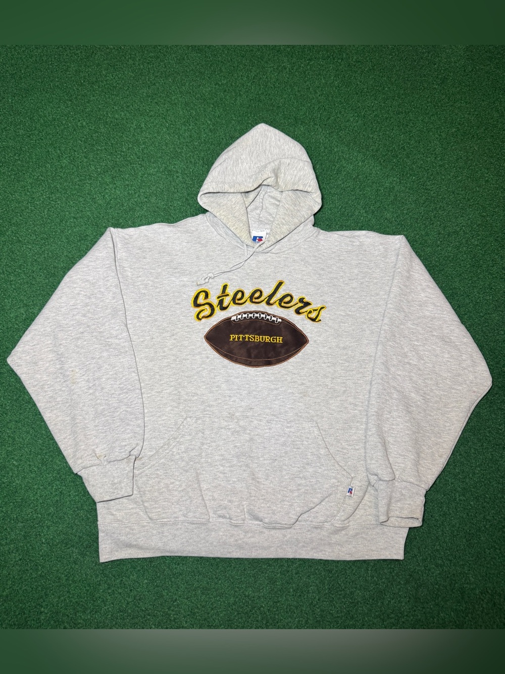 Steelers Russell Atheltic Vintage Hoodie Large 90s Retro NFL Sweatshirt Gray